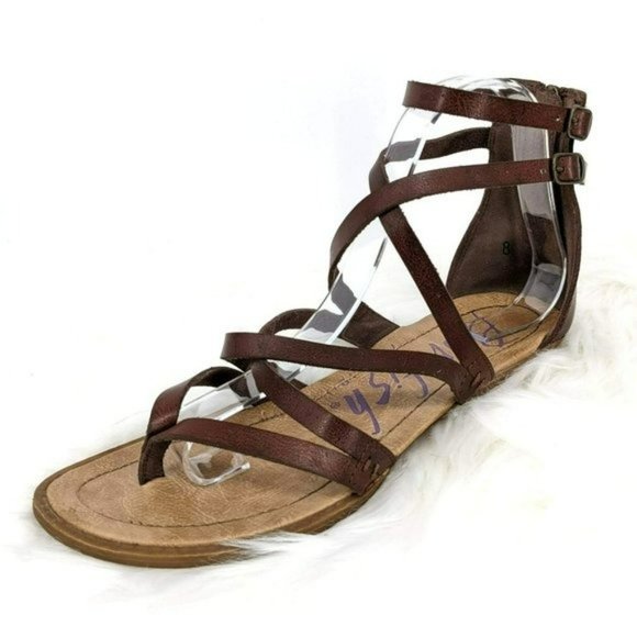 Blowfish Shoes - Blowfish Malibu Brown Zip Back Ankle Strappy Thong Bungalow Gladiator Sandals 8